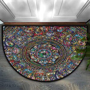 Mandala floral half round door rug 24x36 inch